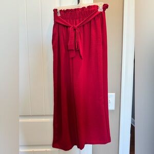 HEIMISH USA Red High rise Wide-Leg Gaucho Dress capri  with Waist Tie small